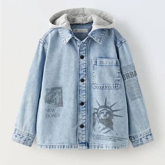 Denim button-down with attached hood size 6 NWT - Picture 1 of 1